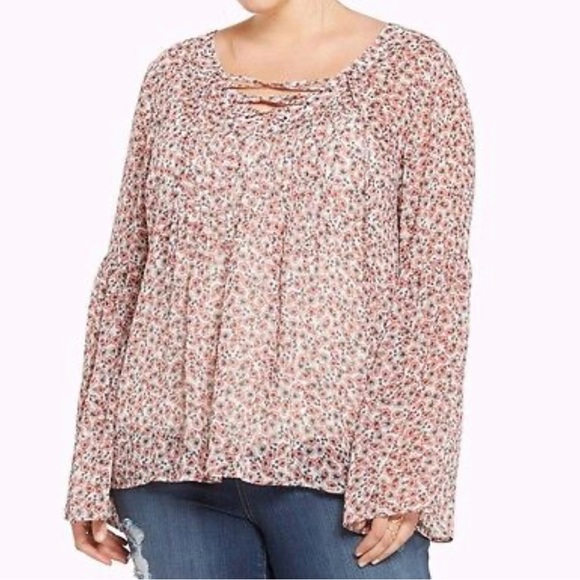 torrid Tops - Torrid Chiffon Floral Bell Sleeve Blouse with Tie Front